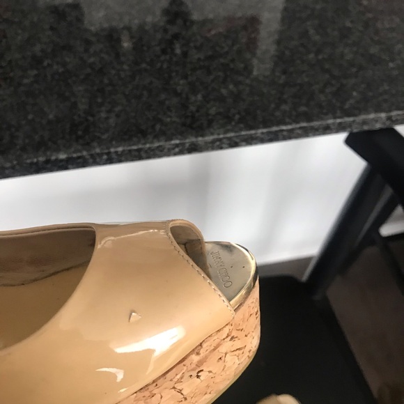 Jimmy Choo Nude Patent Leather Slingback Wedges 36.5 - Picture 5 of 6